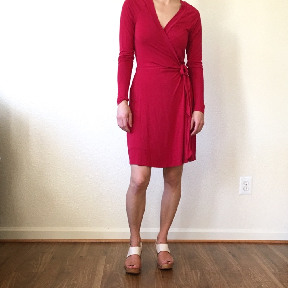 Tart Pink Long Sleeve Faux Wrap Dress